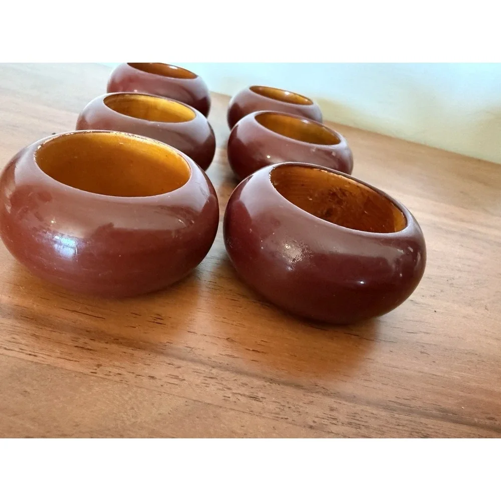 Vintage Napkin Rings Burgundy Wooden Set 6pc Decor Kitchen Dinning